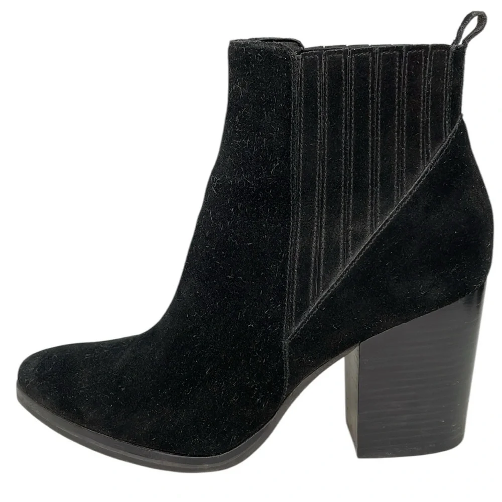 Marc Fisher Booties Black Suede Ankle Boots Pointed Toe Heeled Size 8.5
